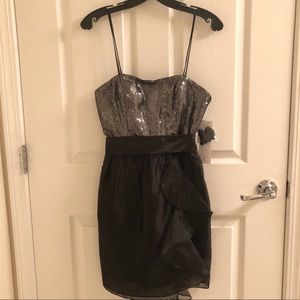 Aidan Mattox Strapless Sequin Black Organza Dress